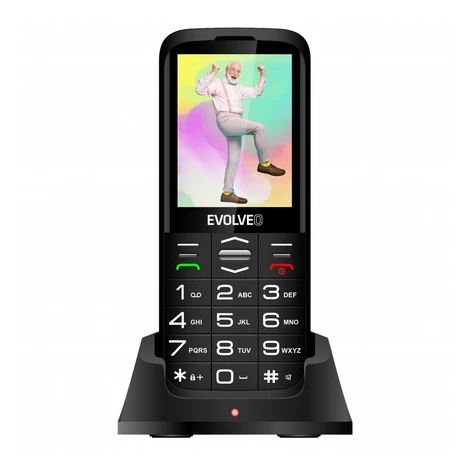 EVOLVEO EasyPhone XO, mobilný telefón pre seniorov s nabíjacím stojanom, čierna