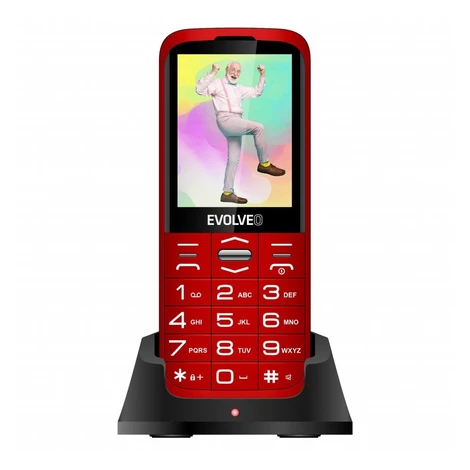 EVOLVEO EasyPhone XO, mobilný telefón pre seniorov s nabíjacím stojanom, červená