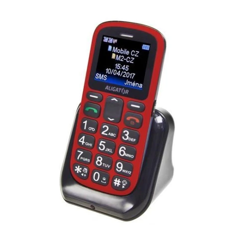 Aligator A321 Senior Dual SIM, červená-čierna + nabíjací stojan