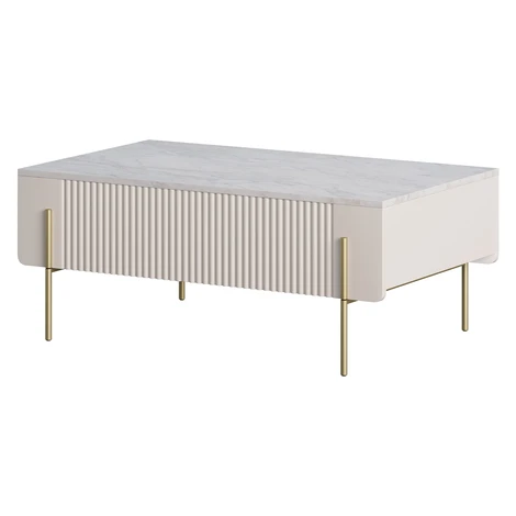 BOGART Konferenčný stolík Malmi 100 cm FARBA: kašmírová / crema bianca / zlatá