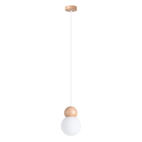 Biele/v prírodnej farbe závesné svietidlo z masívneho dreva so skleneným tienidlom ø 11 cm Glim  SOLLUX LIGHTING