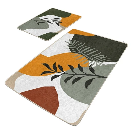 Zelené zamatové kúpeľňové predložky v súprave 2 ks 60x100 cm Illustrated Autumn – Mila Home