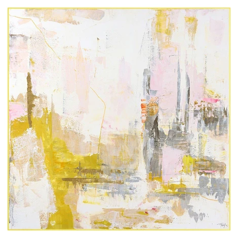 Tlačený/s ručne maľovanými prvkami obraz s rámom/na plátne 102x102 cm New Age Yellow – Malerifab