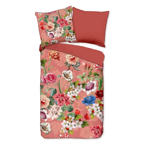 Oranžové obliečky na dvojlôžko z organickej bavlny Descanso Flowery, 200 x 220 cm
