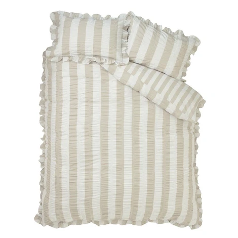 Béžové 3-dielne obliečky na dvojlôžko 200x200 cm Seersucker Frill Stripe – Catherine Lansfield