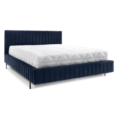 Tmavomodrá čalúnená dvojlôžková posteľ s úložným priestorom s roštom 140x200 cm Plissa – ELTAP