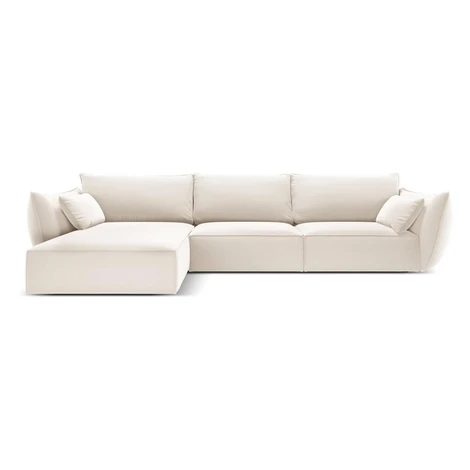 Béžová zamatová rohová pohovka (ľavý roh/s leňoškou) Vanda – Mazzini Sofas