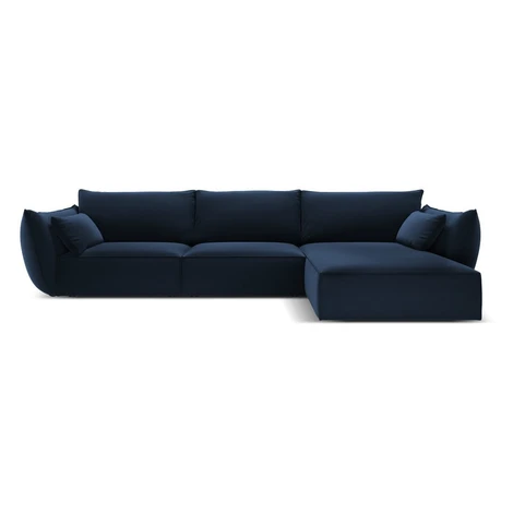 Tmavomodrá zamatová rohová pohovka (pravý roh/s leňoškou) Vanda – Mazzini Sofas