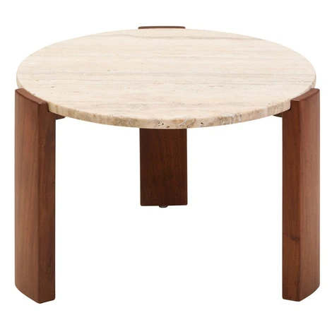 Hnedý/v svetlo prírodnej farbe okrúhly konferenčný stolík s mramorovou doskou ø 60 cm Palermo –  Premier Housewares