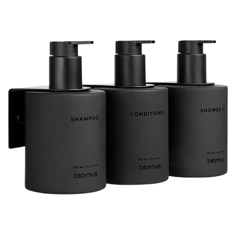 Čierne nástenné sklenené dávkovače mydla v súprave 3 ks 350 ml Kirei – Blomus
