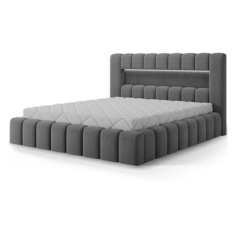 Sivá čalúnená dvojlôžková posteľ s úložným priestorom s roštom 180x200 cm Lamica – ELTAP