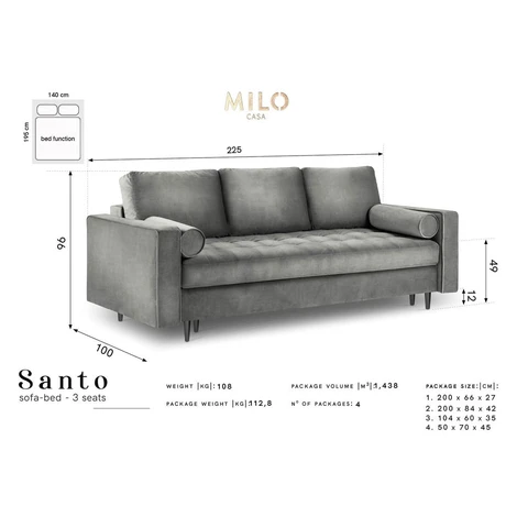 Béžová zamatová rozkladacia pohovka Milo Casa Santo