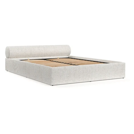 Krémová čalúnená dvojlôžková posteľ s úložným priestorom s roštom 200x200 cm Solvo – Maison de R