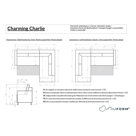 Sivá rozkladacia rohová pohovka (ľavý roh) Charming Charlie – Miuform