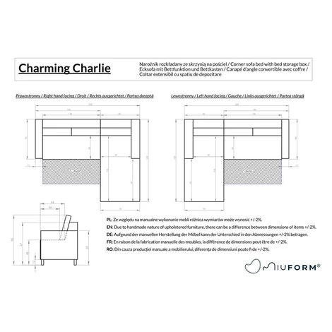 Sivá rozkladacia rohová pohovka (pravý roh) Charming Charlie – Miuform