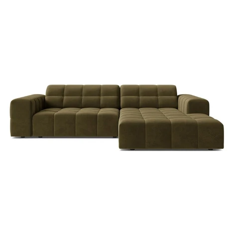 Khaki zamatová rohová pohovka (pravý roh/s leňoškou) Chicago – Cosmopolitan Design