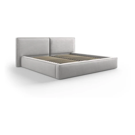Svetlosivá čalúnená dvojlôžková posteľ s úložným priestorom a roštom 140x200 cm Arendal – Cosmop Cosmopolitan design