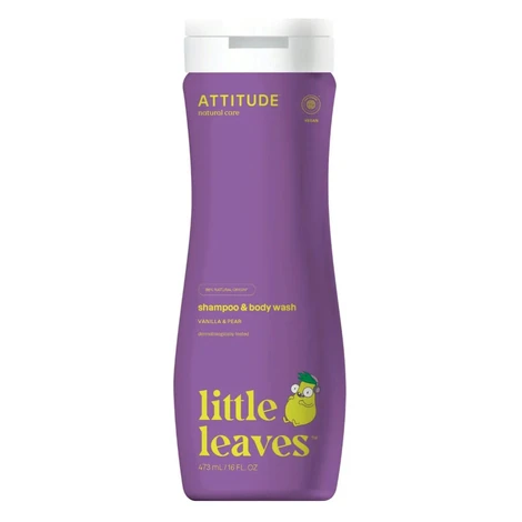 Attitude Detské telové mydlo a šampón Little Leaves Vanilka a hruška 473 ml