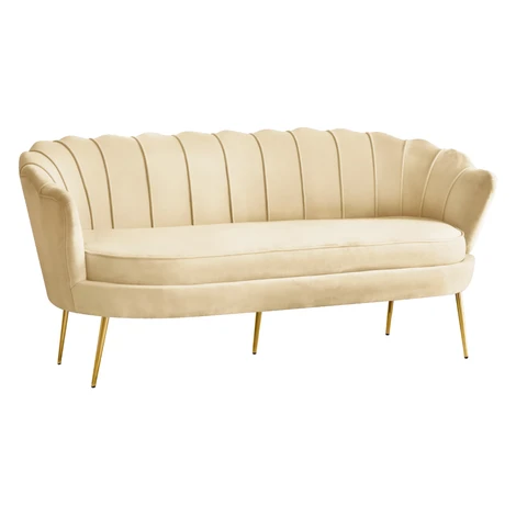 Luxusná pohovka, 3-sed, béžová Velvet látka/zlatá, Art-deco, NOBLEO TYP 2 Tempo Kondela