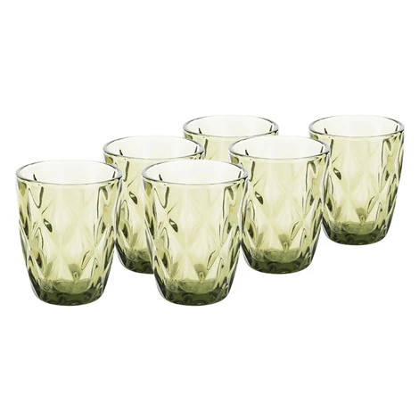 Poháre na vodu, set 6 ks, 240 ml, zelená, retro, BAROLO TYP 2 Tempo Kondela