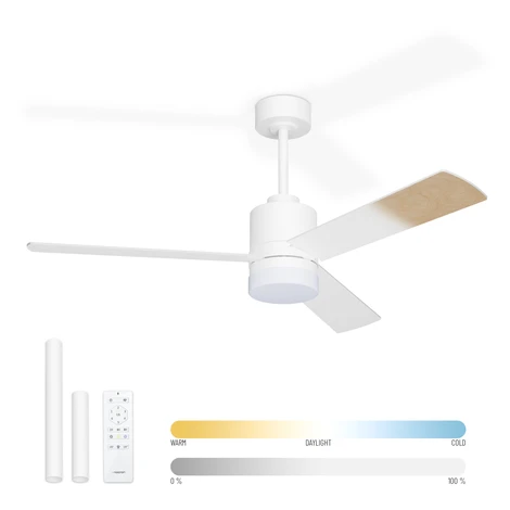 Noaton 14132WWL Canis, biela a svetlo hnedá, stropný ventilátor so svetlom