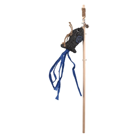 Magic Cat hračka palička Natural Fun ryba s rolničkou a catnipom  sivá 40 cm