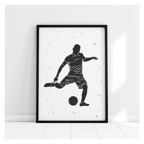 Biely plagát s motívom futbalistu