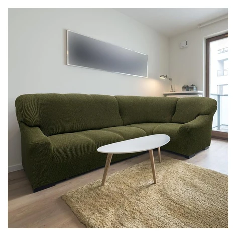 Super strečové poťahy NIAGARA zelená rohová sedačka (š. 340 - 540 cm) Nueva Textura