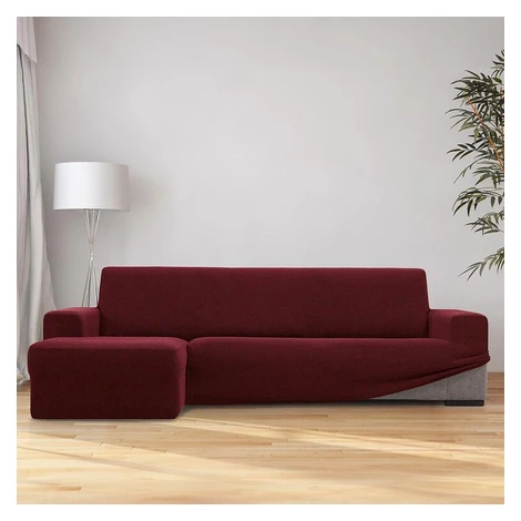 Super strečové poťahy HARMONIA bordó sedačka s otomanom vľavo (š. 210 - 320 cm) Nueva Textura