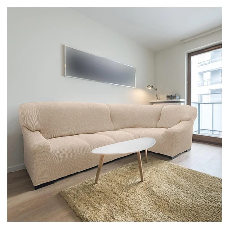 Super strečové poťahy NIAGARA smotanová rohová sedačka (š. 340 - 540 cm) Nueva Textura