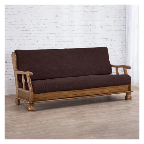 Super strečové poťahy NIAGARA čokoládová trojkreslo s drevenými rúčkami (š. 160 - 200 cm) Nueva Textura