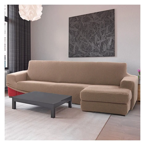 Super strečové poťahy NIAGARA oriešková sedačka s otomanom vpravo (š. 200 - 300 cm) Nueva Textura