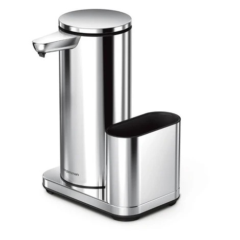 Simplehuman bezdotykový dávkovač mydla – 414 ml + držiak hubky lesklá nerez dobíjací ST1091