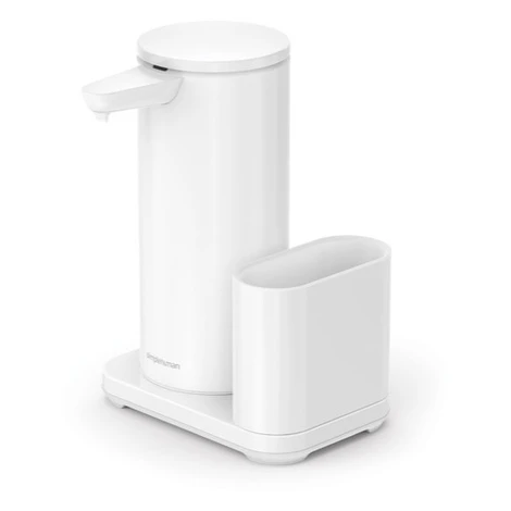 Bezdotykový dávkovač mydla Simplehuman 414 ml + držiak na hubku biela oceľ SHST1081
