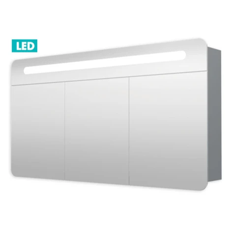 Zrkadlová skriňa 120 cm, 3 dvere, LED osvetlenie, zásuvka+vypínač, IP44 GALPIR120LED Naturel