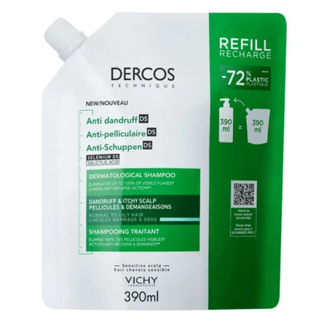 VICHY Dercos šampón proti mastným lupinám náhradná náplň 390 ml