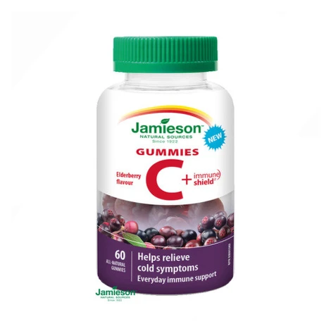 JAMIESON Vitamín C + Immune shield gummies s príchuťou bazy 60 pastiliek