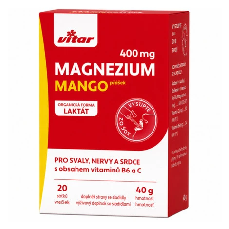 VITAR Magnézium 400 mg + vitamíny B6 a C 20 vrecúšok Vitar Veteriane
