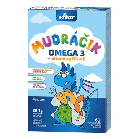 VITAR Mudráčik omega 3 + vitaminy D3 a E s príchuťou tutti-frutti 60 žuvacích kapsúl Vitar Veteriane