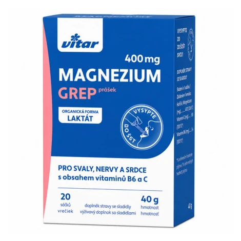 VITAR Magnézium 400 mg + vitamíny B6 a C 20 vrecúšok Vitar Veteriane