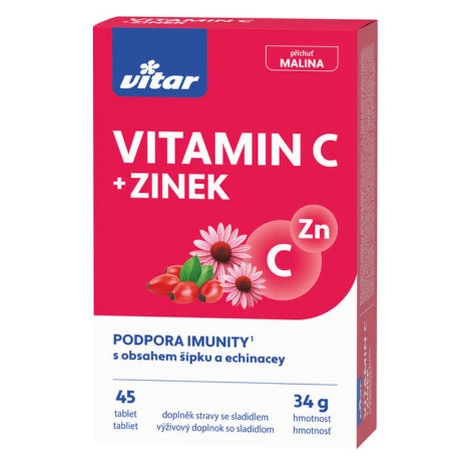 VITAR Vitamín C + zinok echinacea a šípka príchuť malina 30 + 15 zadarmo 45 tabliet Vitar Veteriane