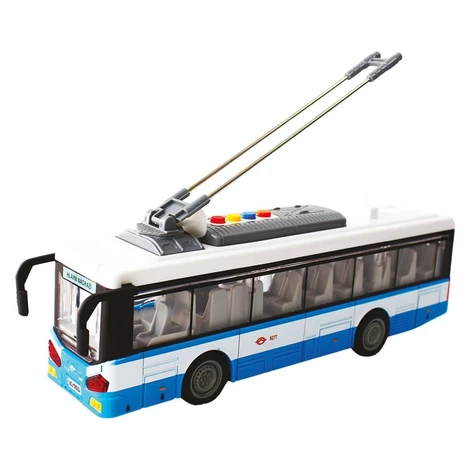 Mestský trolejbus na setrvačník s osvetlením a zvukom - modrý