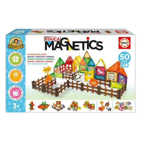 Stavebnica magnetická Zoo Magnetics Park Zoo Educa 50 farebných dielikov so 4 figúrkami zvierati