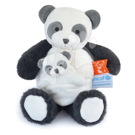 Plyšová panda s mláďatkom Panda Unicef Collection Doudou et Compagnie v darčekovom balení biela 