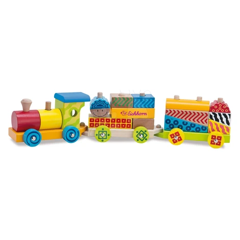 Drevený vláčik s kockami Color Small Train Eichhorn lokomotíva s 2 vozňami 18 dielov od 12 mes