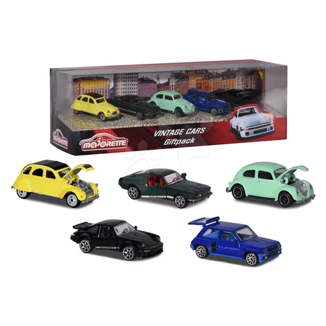 Autíčka Vintage 5 Pieces Giftpack Majorette kovové dĺžka 7,5 cm sada 5 druhov v darčekovom balen