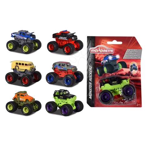 Autíčko Monster Rockerz Majorette kovové s odpružením a gumenými kolieskami 7,5 cm dĺžka 6 rôzny