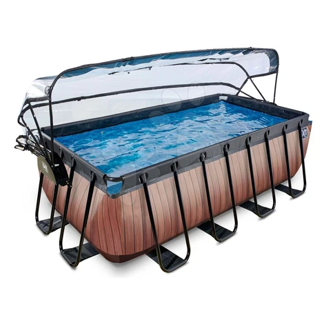 Bazén s krytom pieskovou filtráciou a tepelným čerpadlom Wood pool Exit Toys oceľová konštrukcia