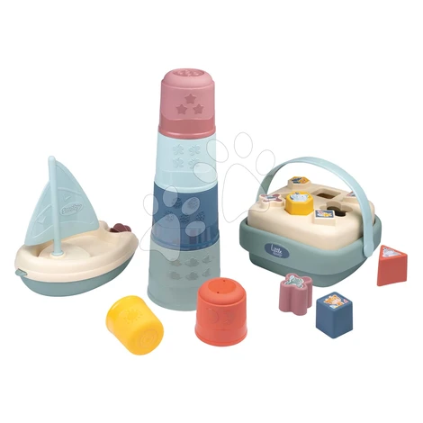 Didaktický košík s plachetnicou a skladacou vežou Awakenings and Bath Set Little Smoby s 8 kocka