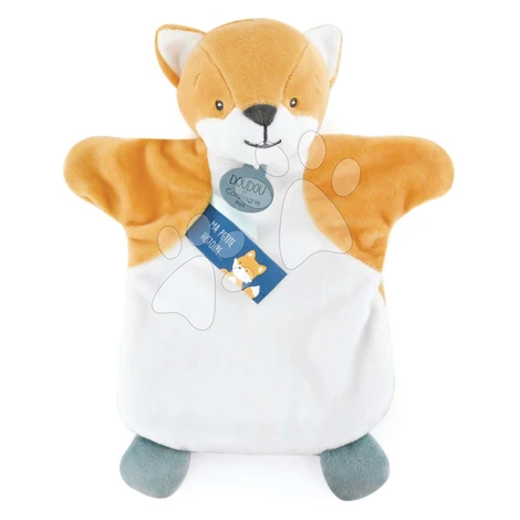 Plyšová líška na bábkové divadlo Fox Hand Puppet Doudou et Compagnie bielo-oranžová 25 cm od 0 m